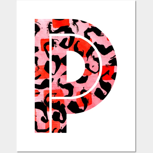 Abstract Letter P Watercolour Leopard Print Alphabet Red Wall Art by Squeeb Creative